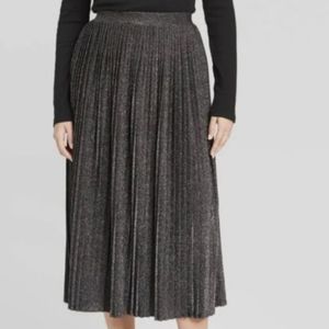 A New Day Womens Pleated Shimmer Metallic Midi A Line Pull On Black Skirt